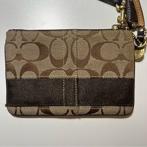 Coach Legacy Signature Stripe Wristlet 40028 with Hang Tag & Charm Brown Tan